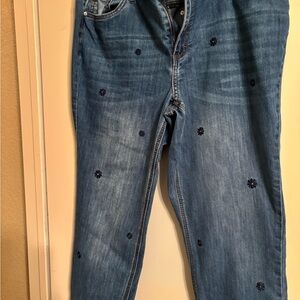 Jeans with blue embroidered flowers -size 16
